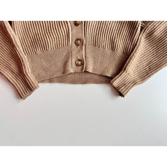 Aritzia BABATON Canberra Tan 100% Wool Knit Cropped Cardigan Sweater, Size XS - Picture 10 of 13